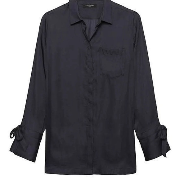 Banana Republic tunic-fit tie-cuff blouse Parker - navy - Picture 2 of 4